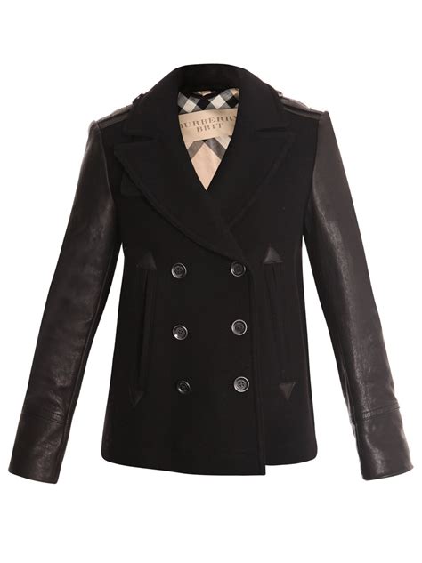 burberry black and white wool dress jacket with leather sleeves|Burberry python jacket cropped sale.